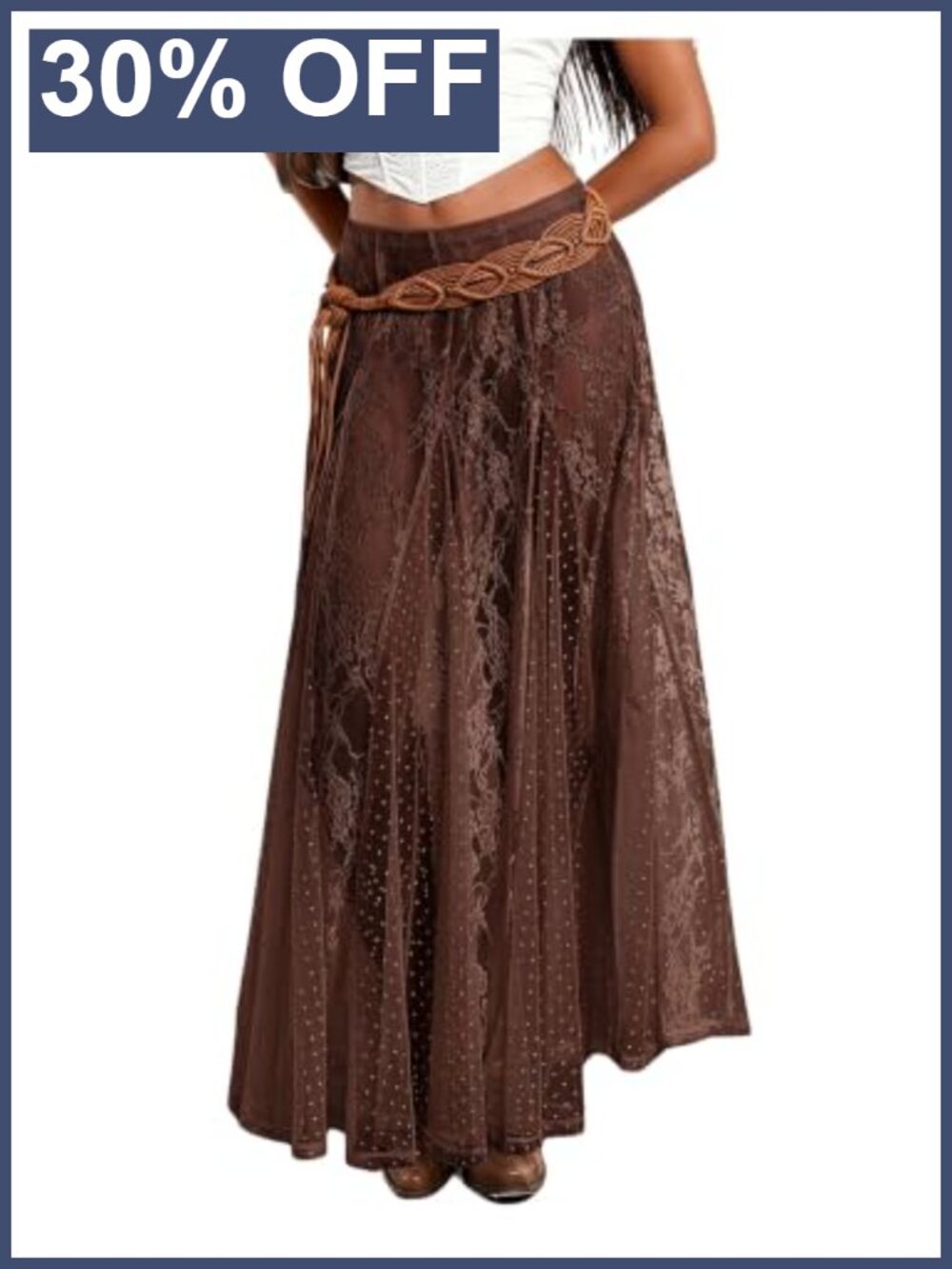 Sexy Sheer Floral Lace Mesh Maxi Skirt Low Waist Flowy See Through